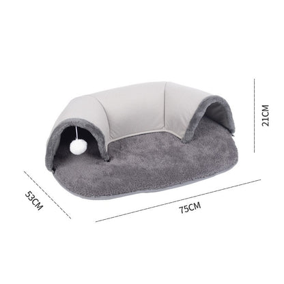 Plush Gray Velvet Cat Tunnel Bed