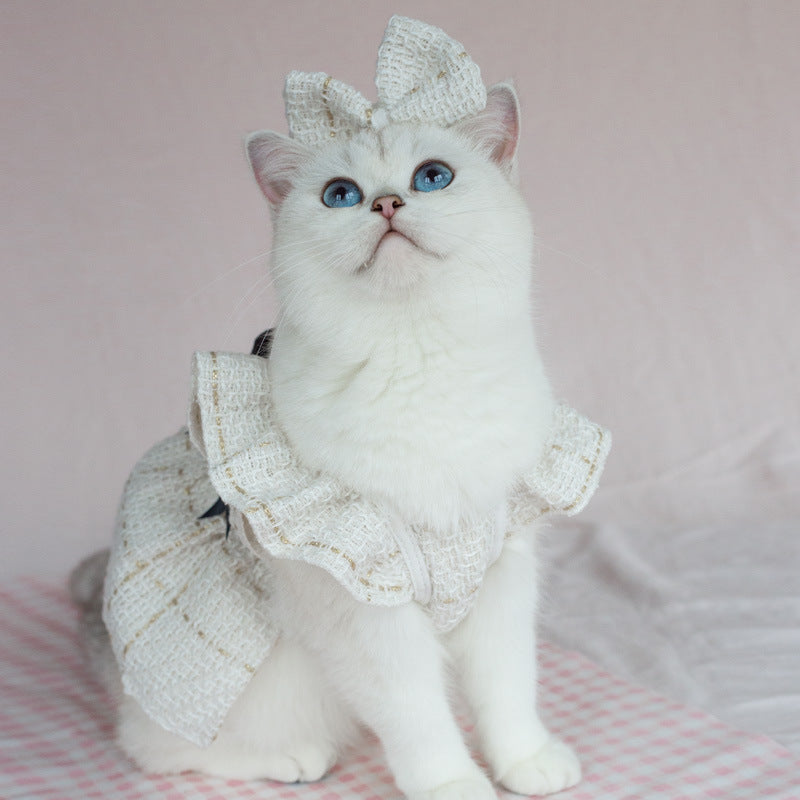 Woven Flying Shoulder Sleeve Skirt Cat Clothes