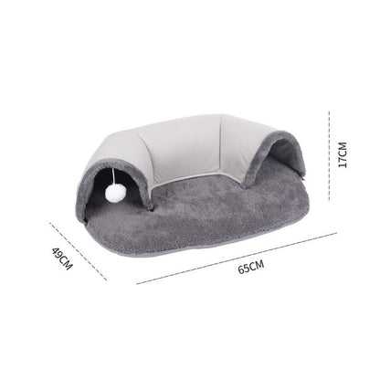 Plush Gray Velvet Cat Tunnel Bed