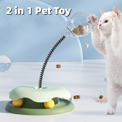 2-in-1 Cat Puzzle Toy Turntable Ball & Spring Treat Dispenser