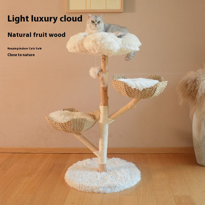 Cloud Cat Tree Ten Year Natural Grown Fruit Wood Cat Tree with Rattan Nest