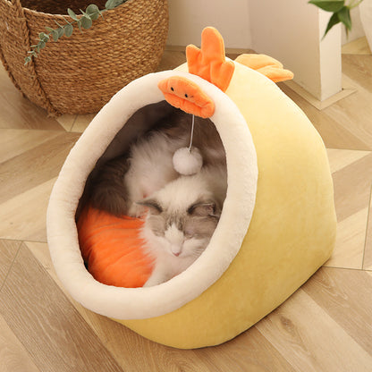 Semi-Enclosed Polar Fleece Cat Nest Bed - Soft & Cozy Cat Bed for Deep Sleep