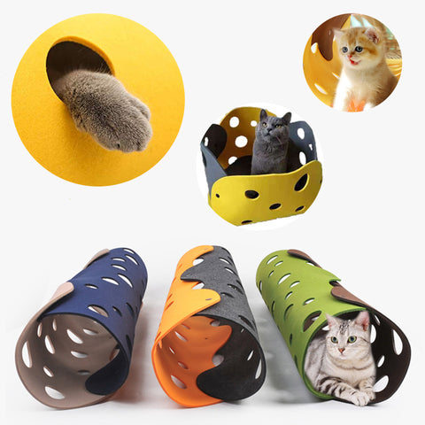 Collapsible Deformable Cat Tunnel Toy with Pom-Poms