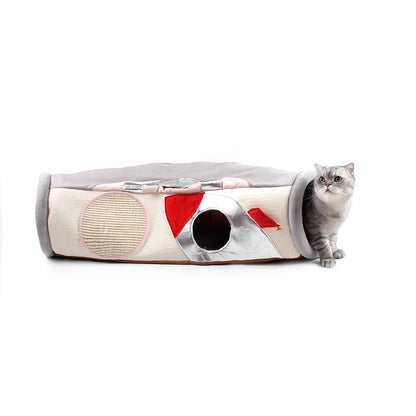 Folding Semi-Enclosed Cat Ship Tunnel & Scratcher with Litter Area