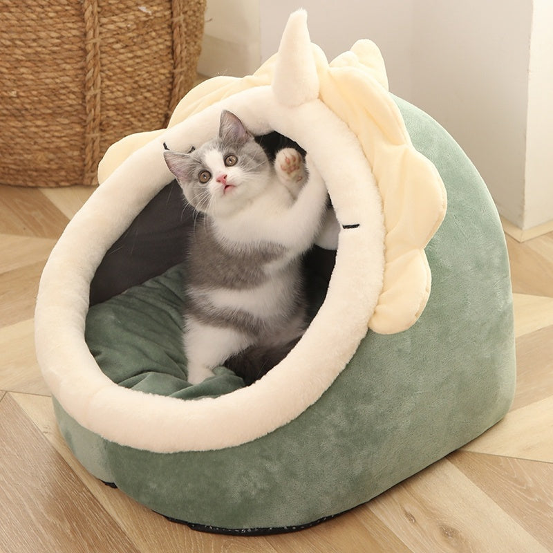 Semi-Enclosed Polar Fleece Cat Nest Bed - Soft & Cozy Cat Bed for Deep Sleep