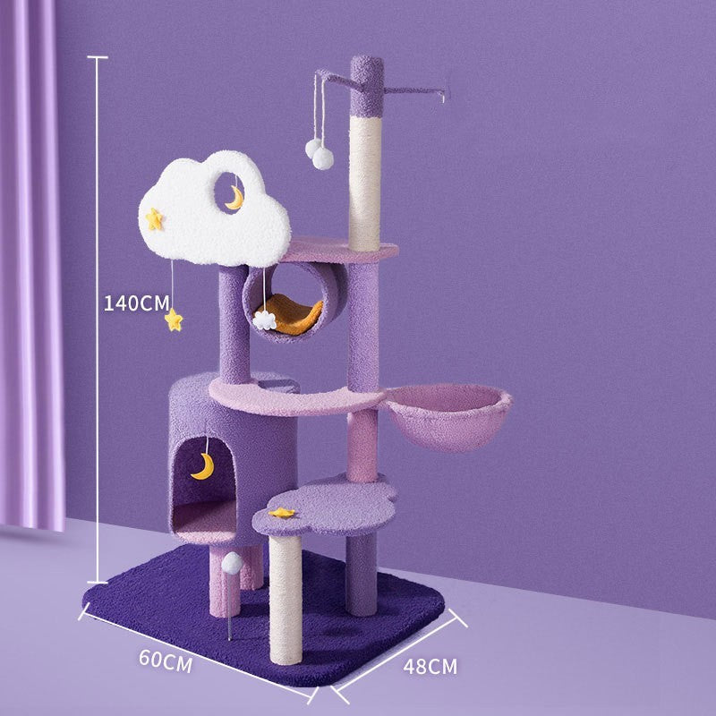 Purple Cat Tree with Hammock & Litter Box