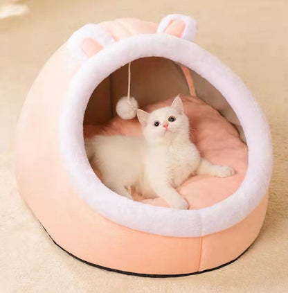 Semi-Enclosed Polar Fleece Cat Nest Bed - Soft & Cozy Cat Bed for Deep Sleep