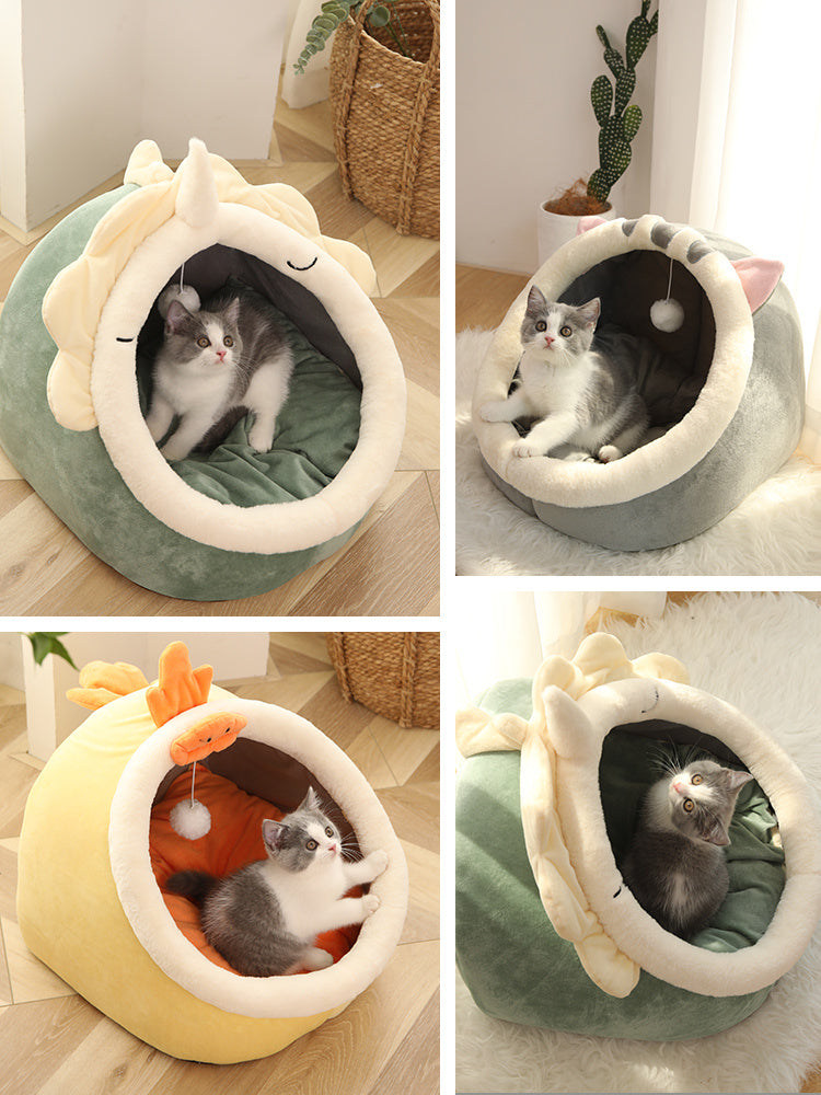 Semi-Enclosed Polar Fleece Cat Nest Bed - Soft & Cozy Cat Bed for Deep Sleep