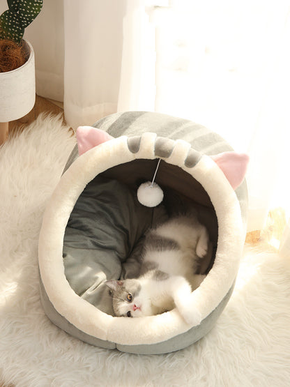 Semi-Enclosed Polar Fleece Cat Nest Bed - Soft & Cozy Cat Bed for Deep Sleep