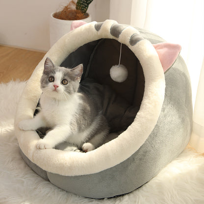 Semi-Enclosed Polar Fleece Cat Nest Bed - Soft & Cozy Cat Bed for Deep Sleep