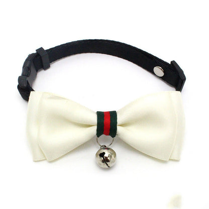 British Monochrome Cute Bow Cat Collar With Bell