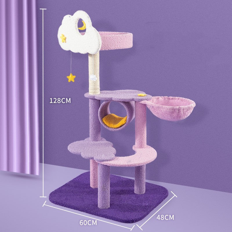 Purple Cat Tree with Hammock & Litter Box