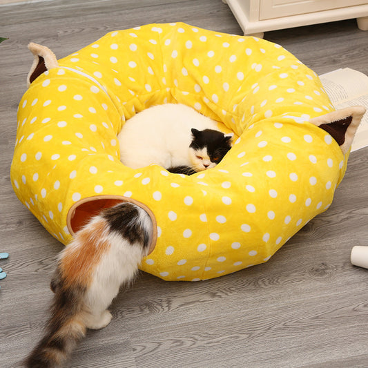 Round Cat Tunnel Bed For Play And Sleep