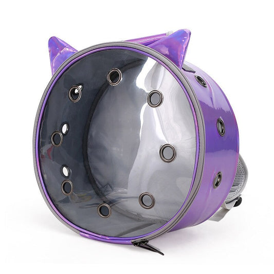 Purple transparent breathable pet backpack with ear design