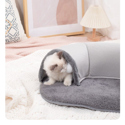 Plush Gray Velvet Cat Tunnel Bed