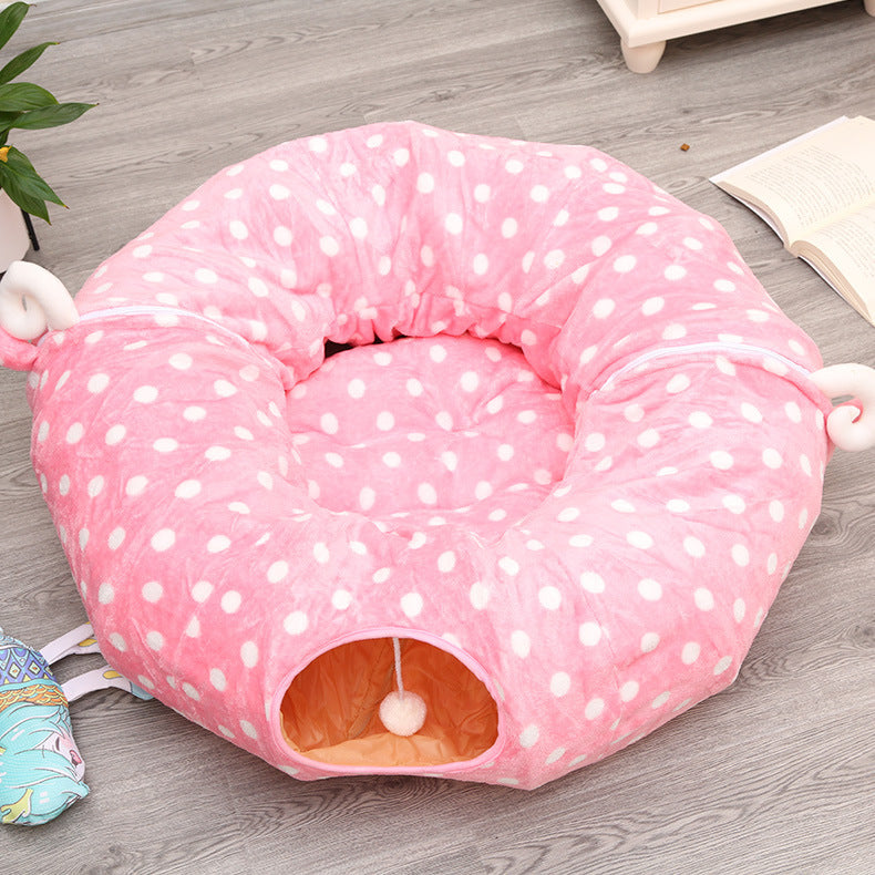 Round Cat Tunnel Bed For Play And Sleep