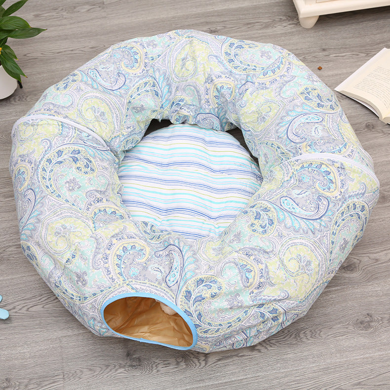 Round Cat Tunnel Bed For Play And Sleep