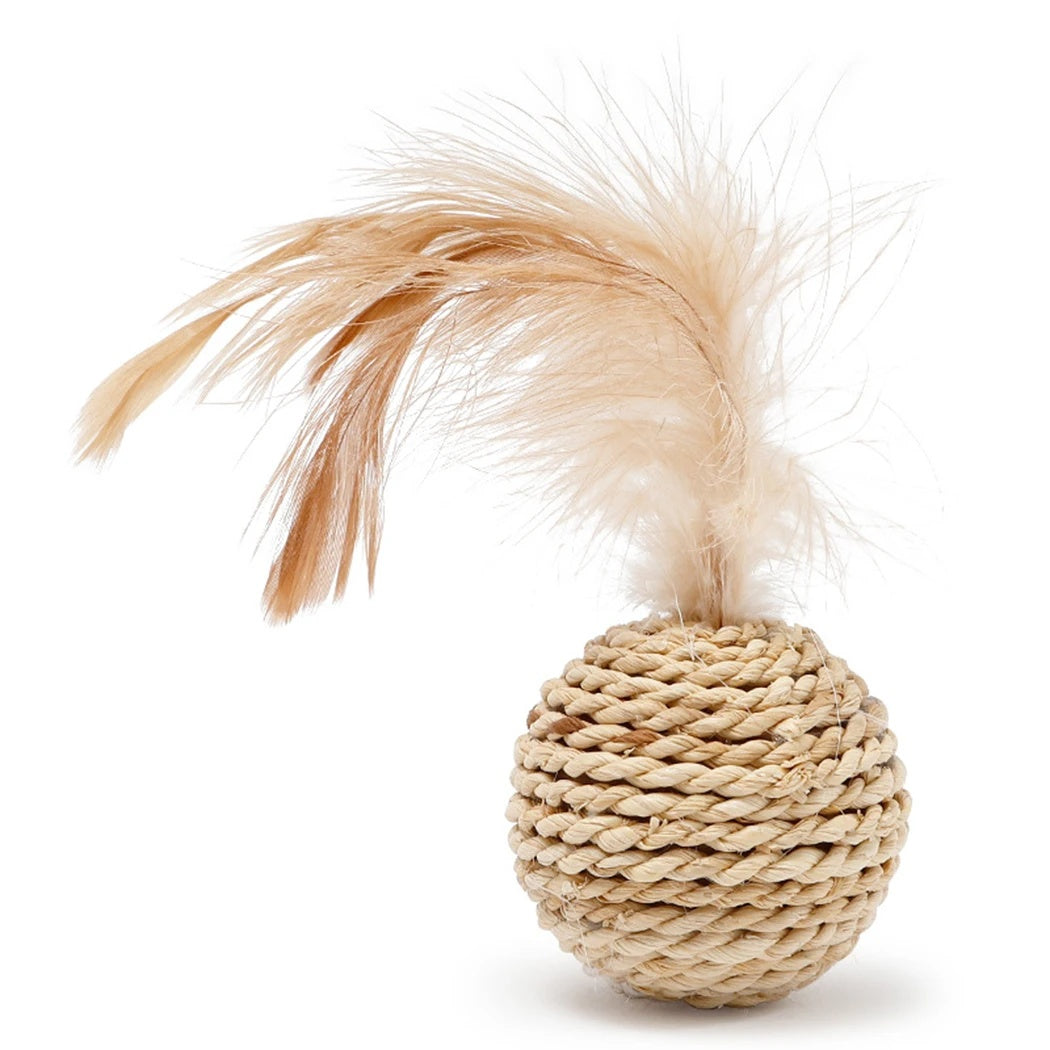 2 piece Rattan Ball Faux Cat Feather Play Ball