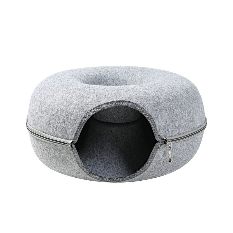 Dual-Use Round Wool Felt Cat Nest & Tunnel