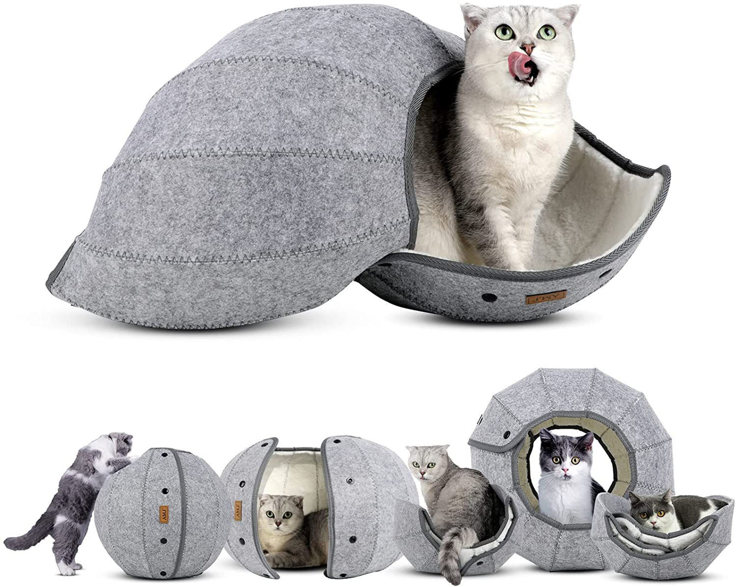 Cat inside foldable grey pet tunnel toy