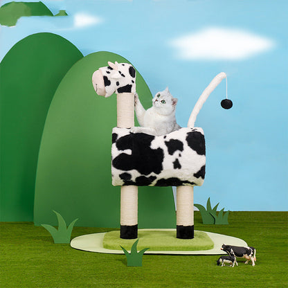 Cow Print Cat Climbing Tree