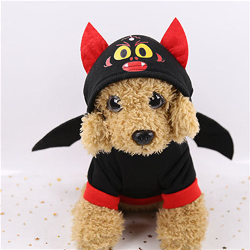 Cozy bat wing dog sweater costume, perfect for Halloween fun.