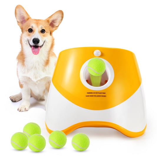  yellow and white Dog Tennis Ball Launcher Machine