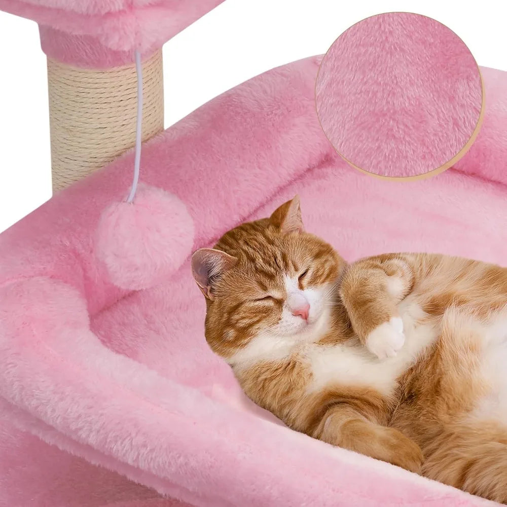 58-Inch Cute Cat Tree Tower with 2 Condos and 3 Hammocks