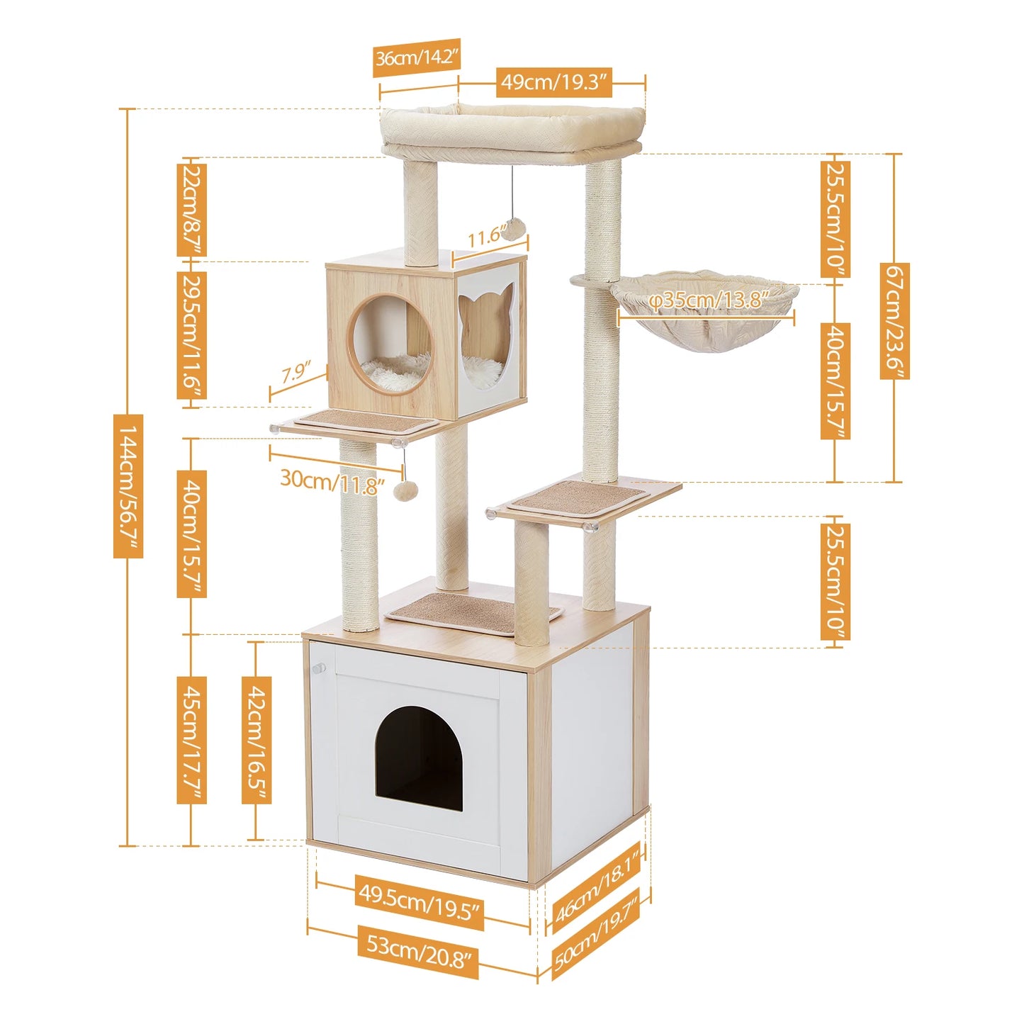 Cat Tree with Litter Box And Cat House Solution