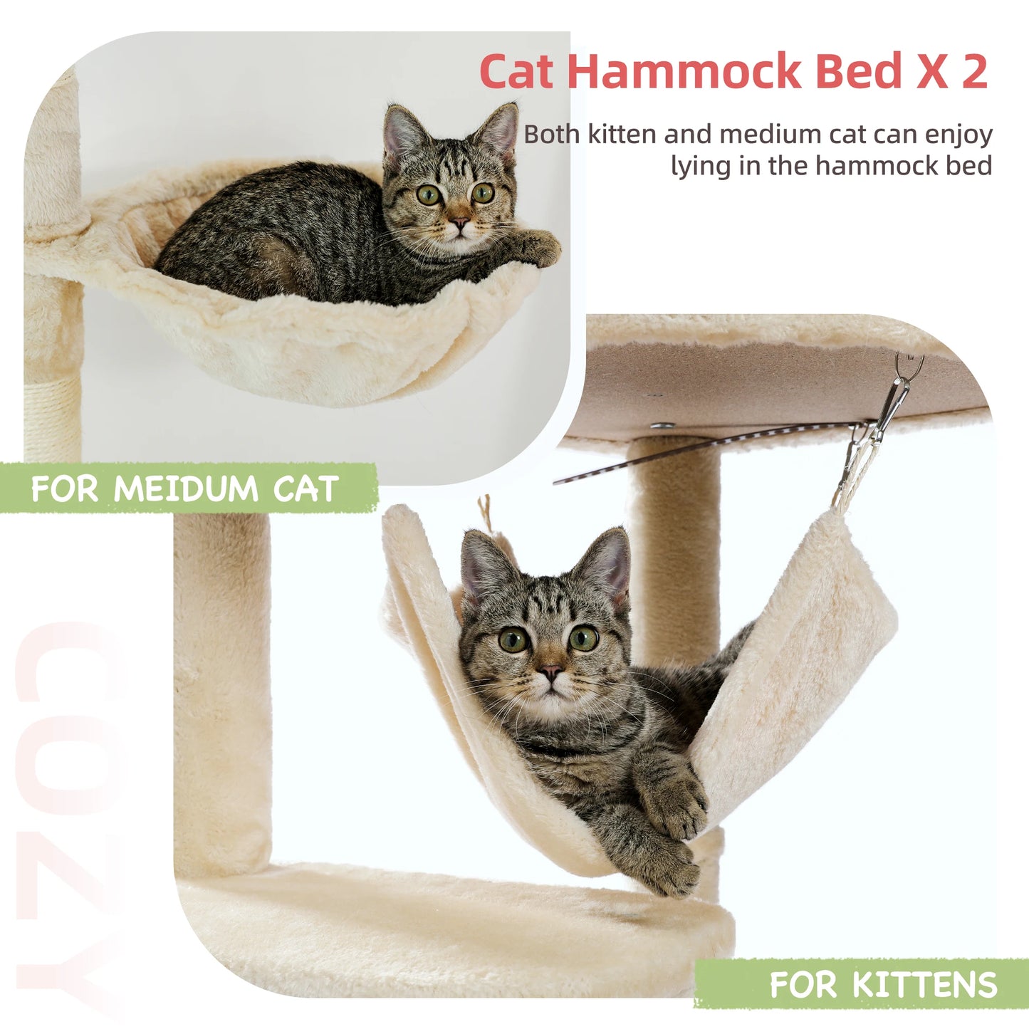 Adjustable Cat Climbing Tree with Scratching Posts Cozy Condo & Hammock