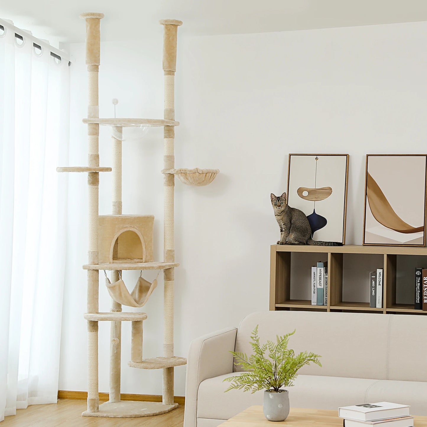 Adjustable Cat Climbing Tree with Scratching Posts Cozy Condo & Hammock