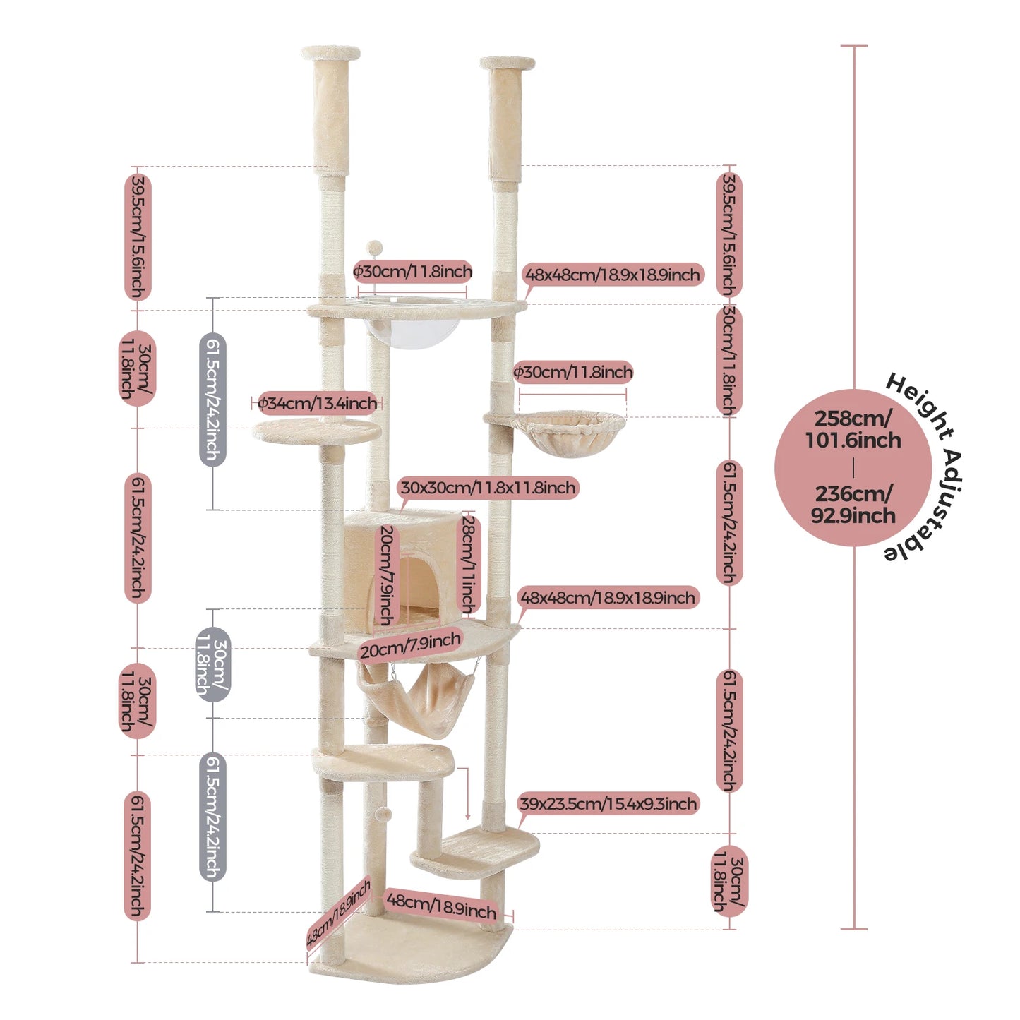 Adjustable Cat Climbing Tree with Scratching Posts Cozy Condo & Hammock