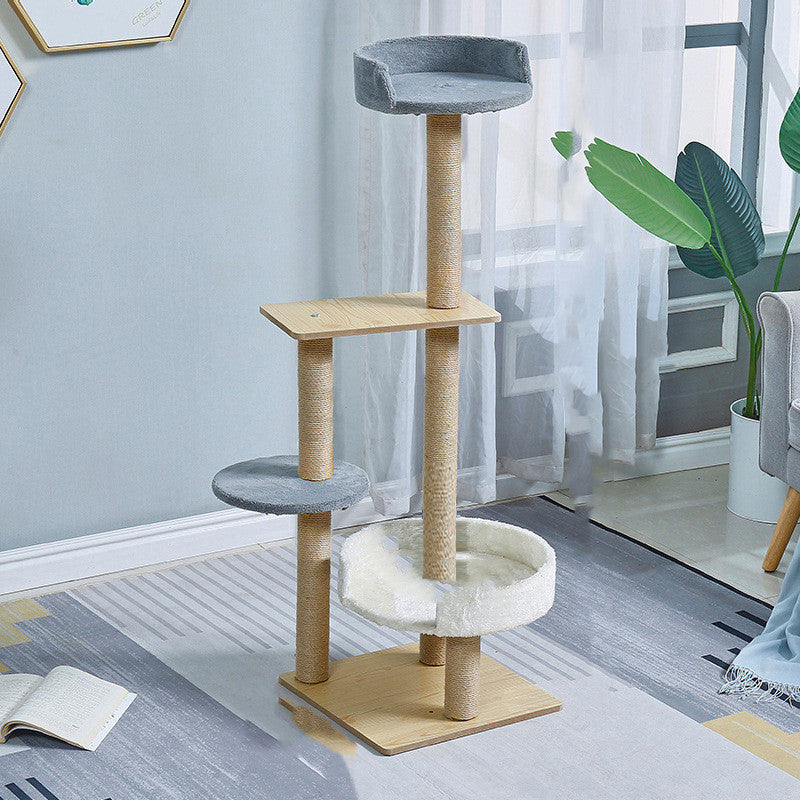 Sturdy Cat Tree Scratching Post with sisal, wood, and plush