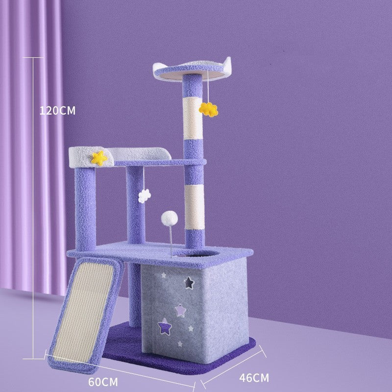 Purple Cat Tree with Hammock & Litter Box