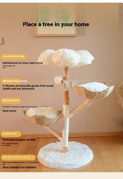 Cloud Cat Tree Ten Year Natural Grown Fruit Wood Cat Tree with Rattan Nest