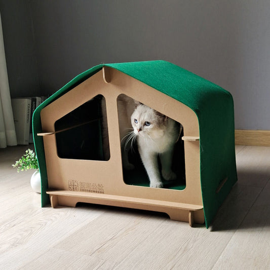 MDF felt covered density board cat scratcher house