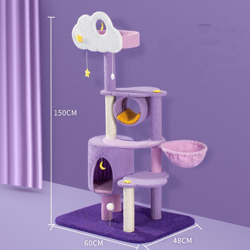 Purple Cat Tree with Hammock & Litter Box