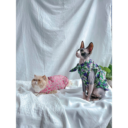 Summer Thin Floral Shirt For Sphynx Cat