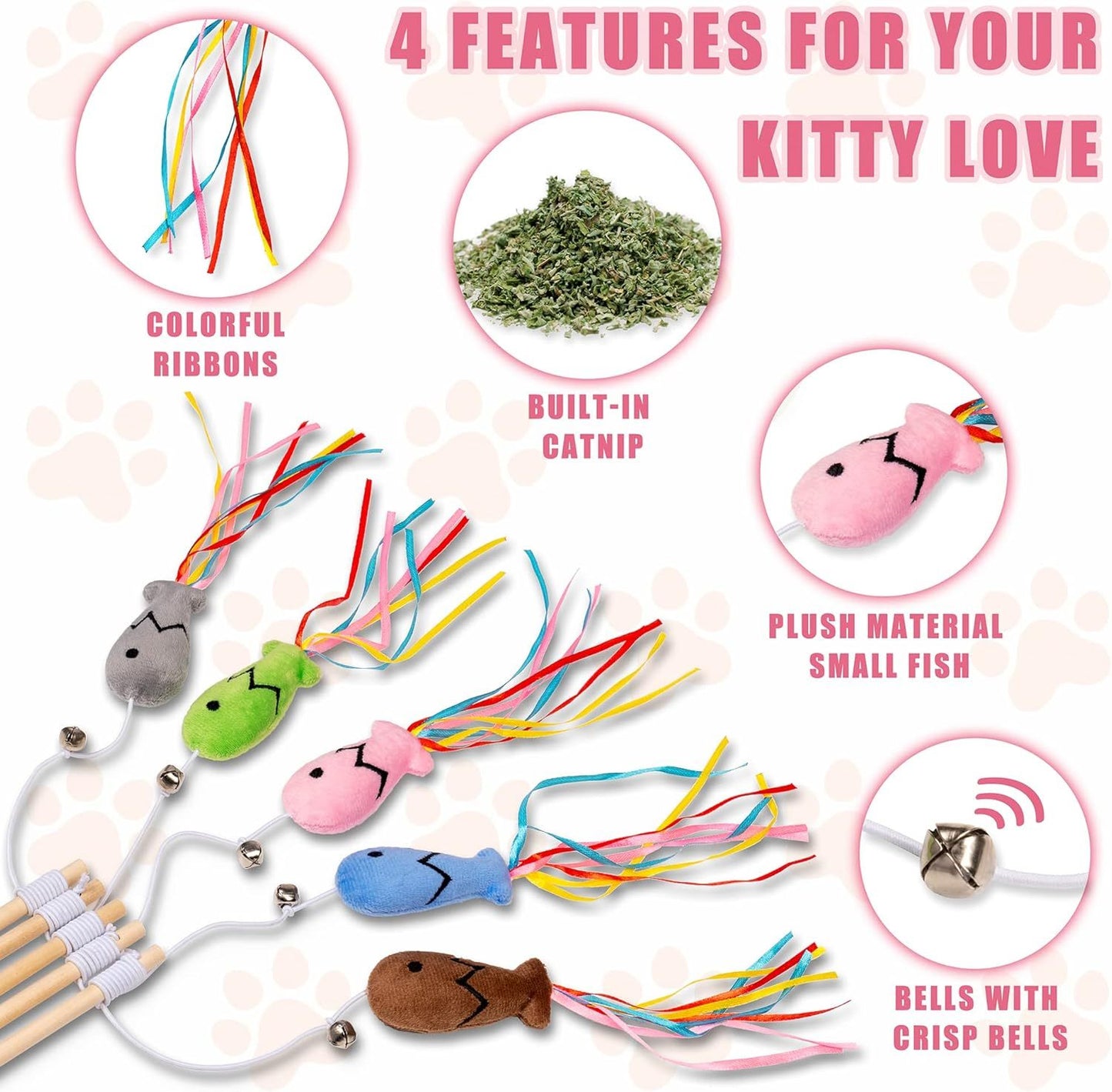 Colorfull Ribbons Bell Cat Wand Toy