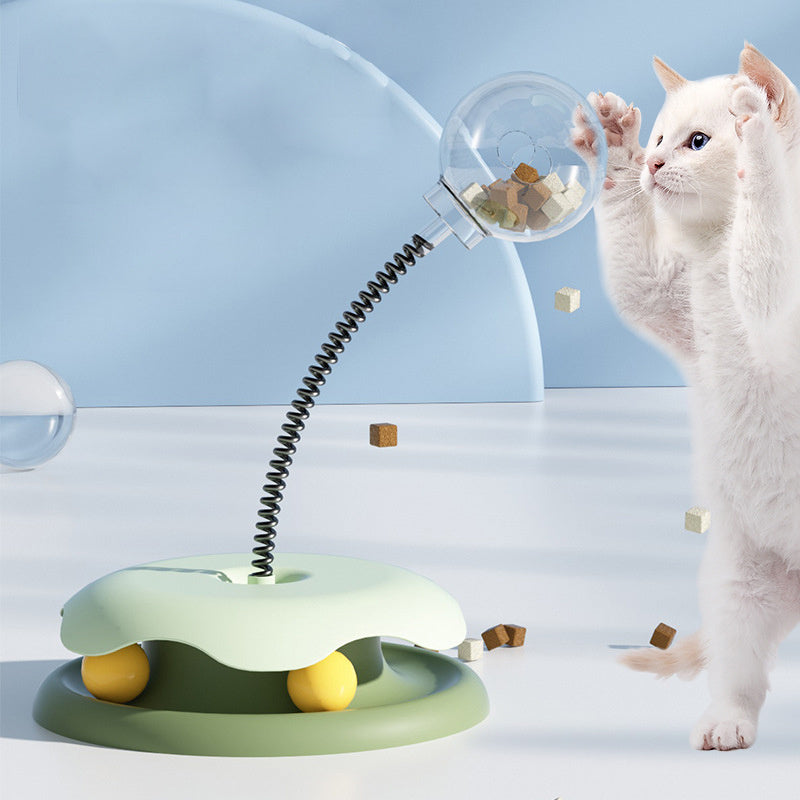 2-in-1 Cat Puzzle Toy Turntable Ball & Spring Treat Dispenser