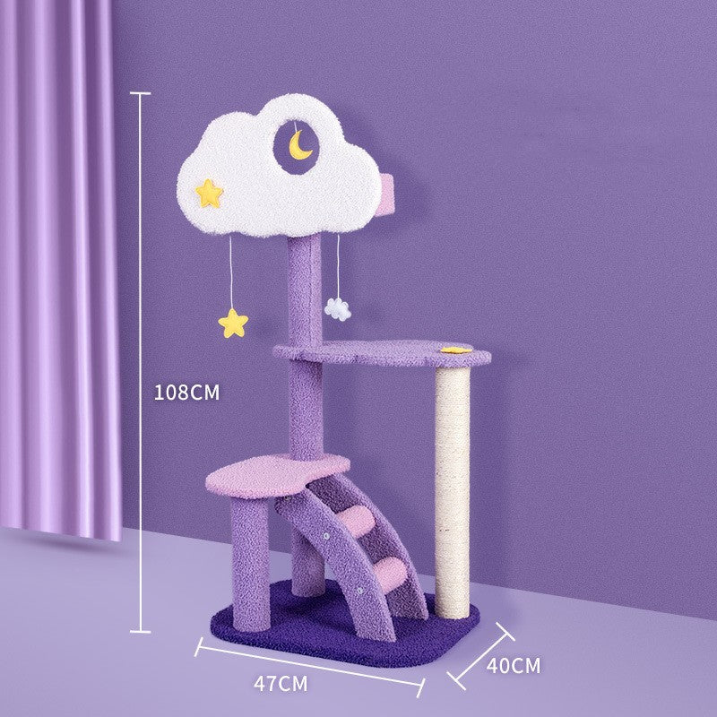 Purple Cat Tree with Hammock & Litter Box