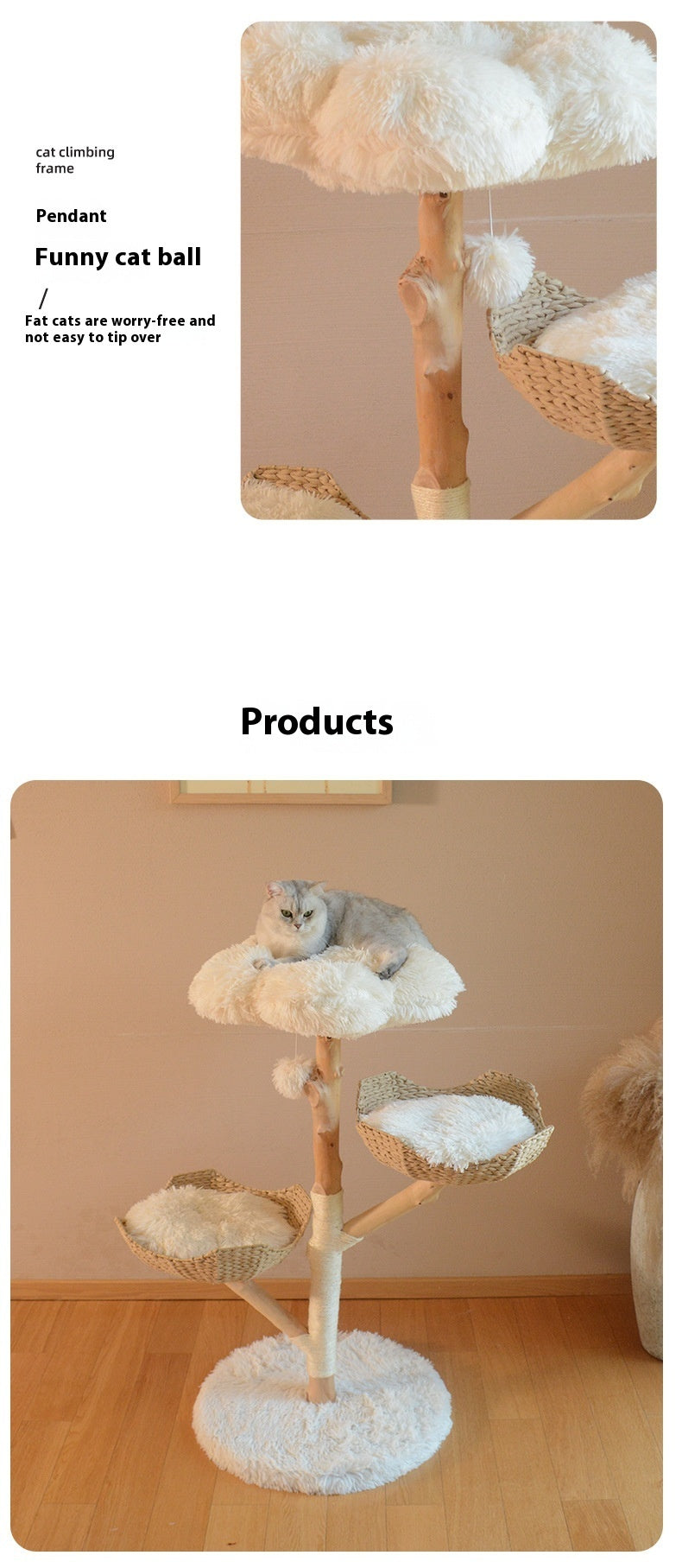 Cloud Cat Tree Ten Year Natural Grown Fruit Wood Cat Tree with Rattan Nest