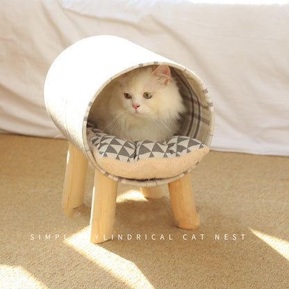 wooden four leg cat bed